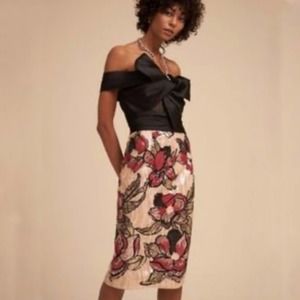 Marchesa Cocktail Dress Black Sequin Floral